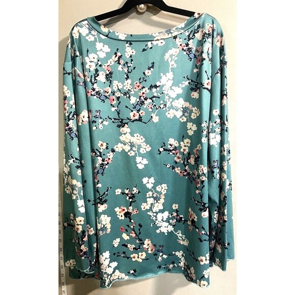 Floral V-Neck Long Sleeve Top Size 2XL Green Blossom Print - Picture 2 of 2